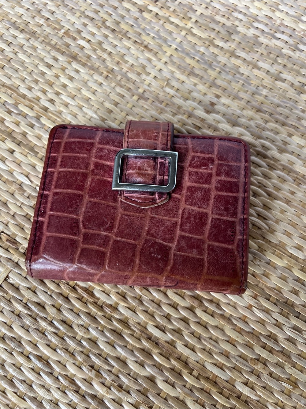 Identity Stronghold Croco Embossed Slim Women's Mini Trifold Wallet in brown